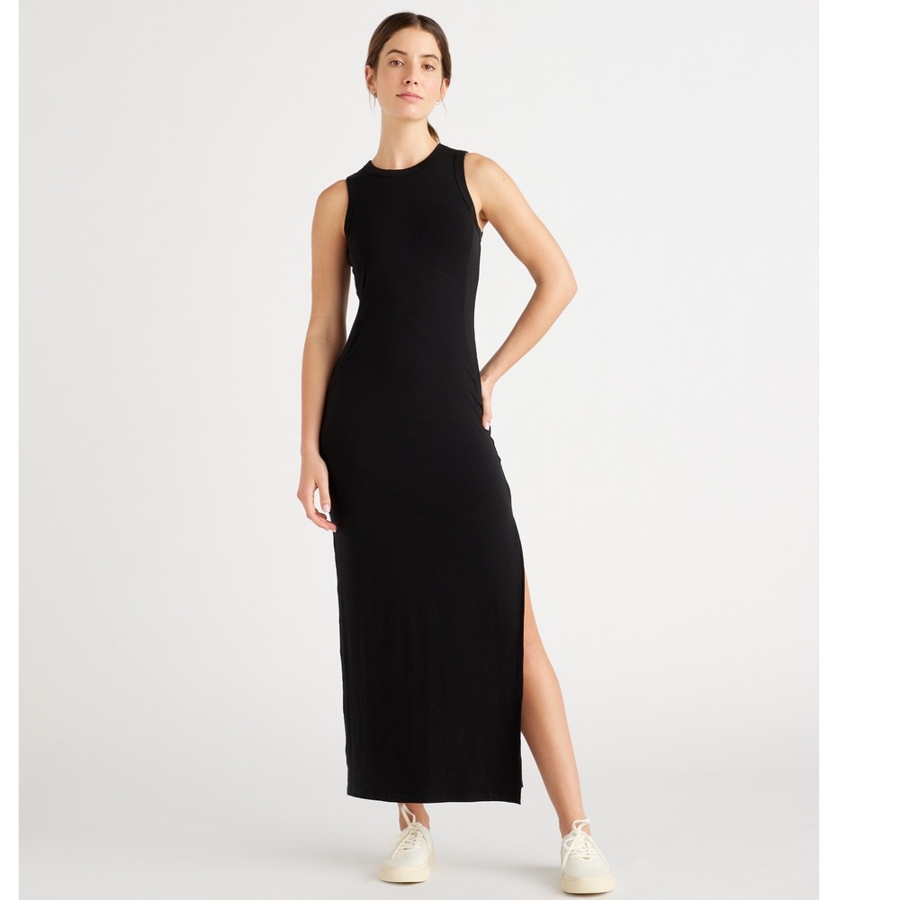 Quince Maxi Dress Sleeveless Tencel Lyocell Spandex Black Side Slit size Large